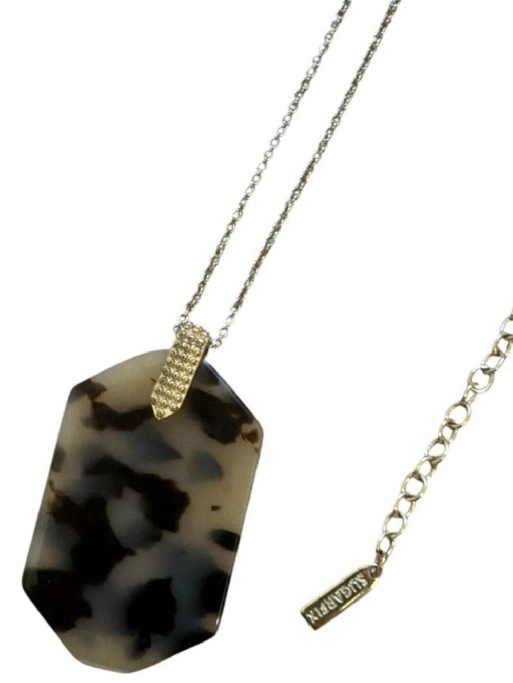 🤎NWOT Sugarfix Women’s Black Brown Tortoise Geometric Pendant Long Necklace
